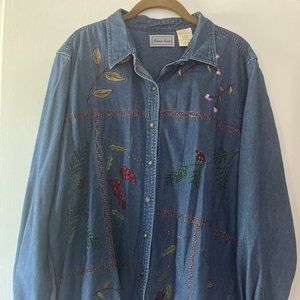 MADISON AVENUE Embroidered Denim Button Up XL Christmas Thanksgiving Shirt VTG